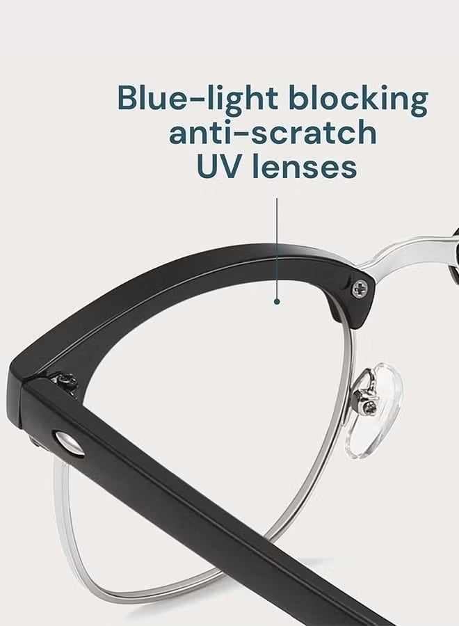 واي جيه نظارات مضادة للضوء الأزرق للرجال والنساء بإطار نصف عدسة للقراءة والألعاب، نظارات تحجب الضوء الأزرق بعدسات شفافة تحمي العيون من الأشعة فوق البنفسجية للحاسوب والهاتف - Image 4